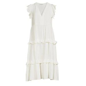 AMANDA UPRICHARD Chamomile Tiered Midi Dress Ivory Large
